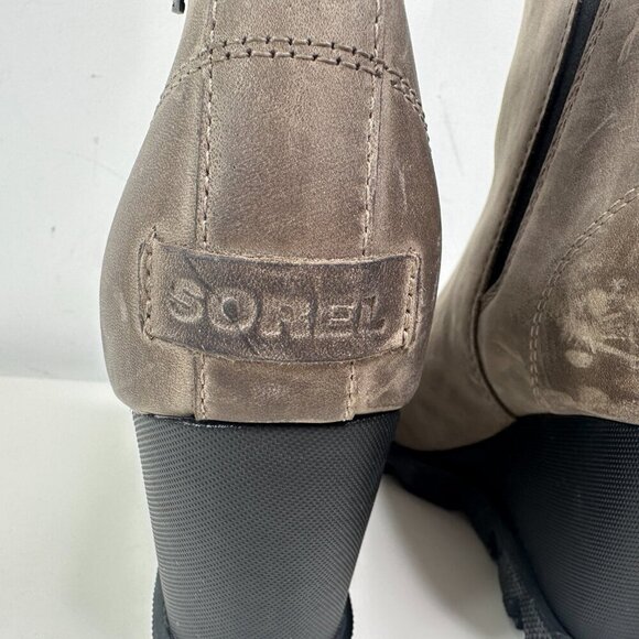 Women's Sorel Joan Uptown Zip Wedge Tan Boots Sz 9 - Picture 11 of 14